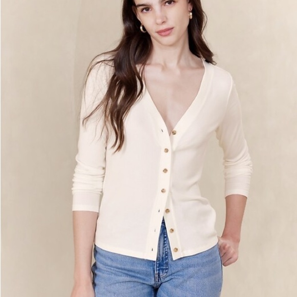 NWT Cream Banana Republic Factory Soft Touch Ribbed Button-down Top - Size Small